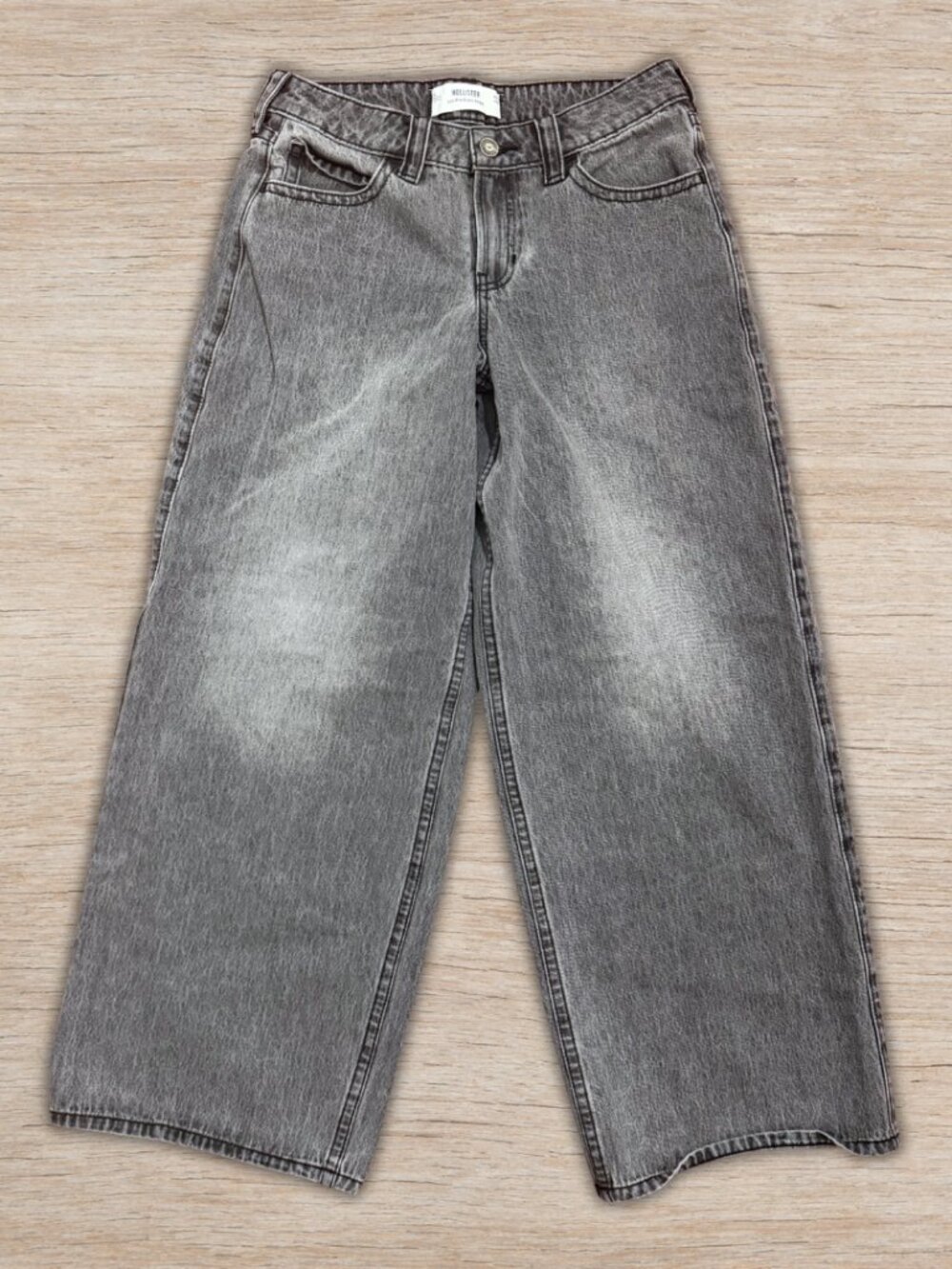 Hollister Low Rise Super Baggy Jeans Gray Denim W28 Sz 6 Long Y2K Jean